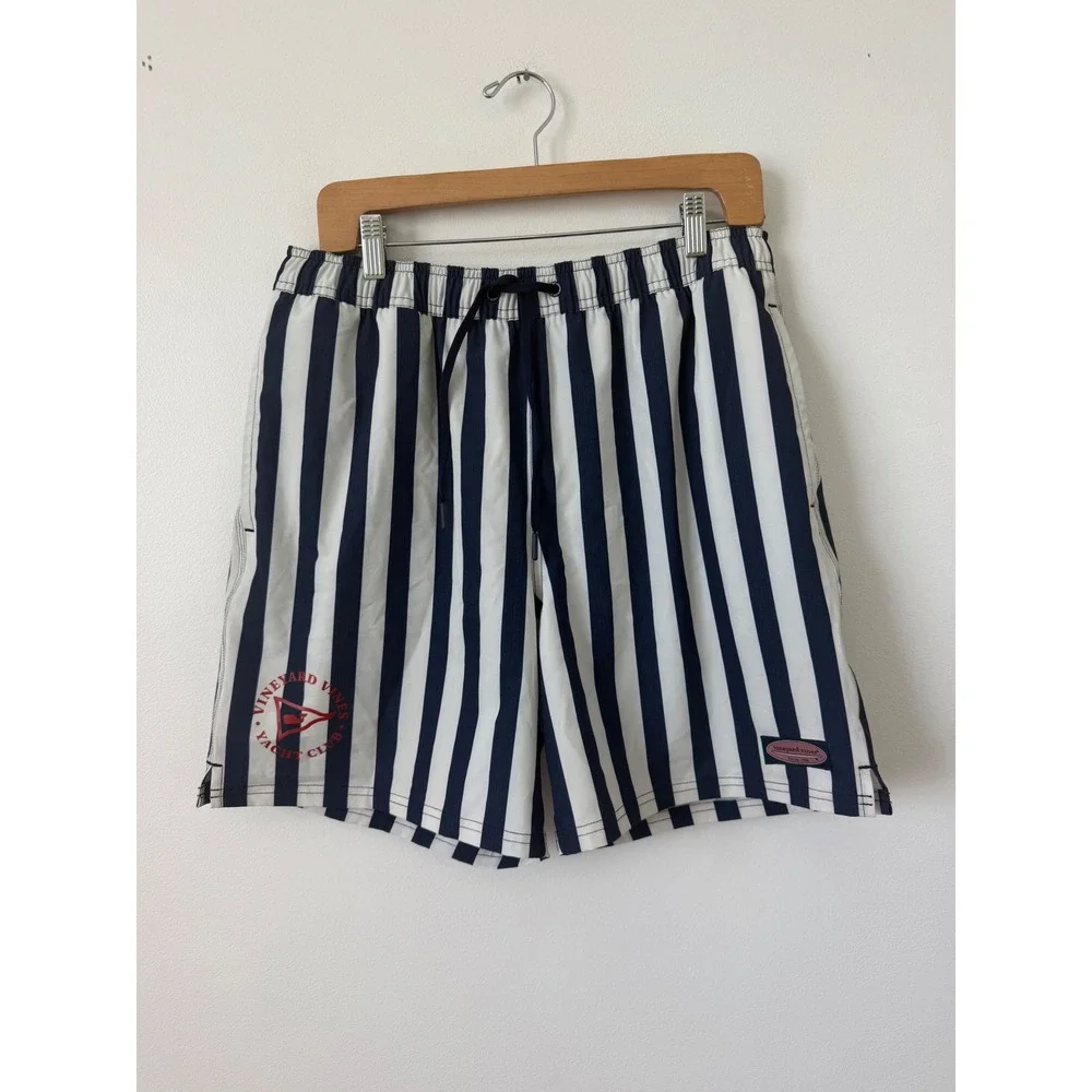 Vineyard Vines Men's Chappy Swim Trunks – Blue & White Stripe Yacht Club Medium
